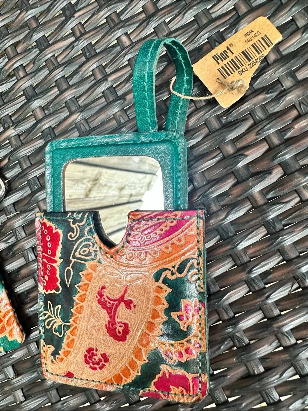 Pier 1 Colorful Wristlet and Mirror Compact Set Made in India NWT